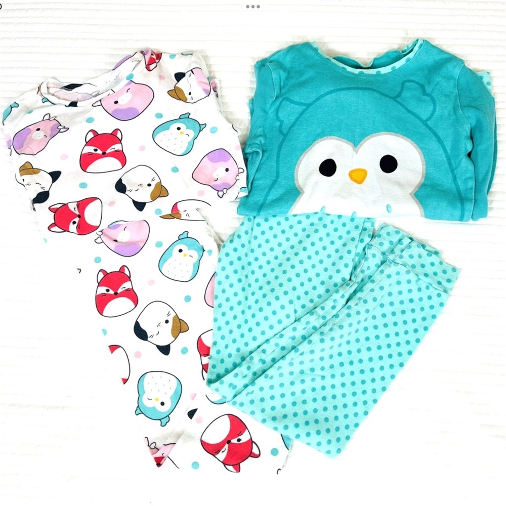 Squishmallows Girls 4-Piece Pajamas Size 12 Pink Turquoise 2 Sets Very Soft Lot